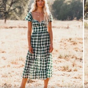 Vici Hunter Green Rye Gingham Midi Dress